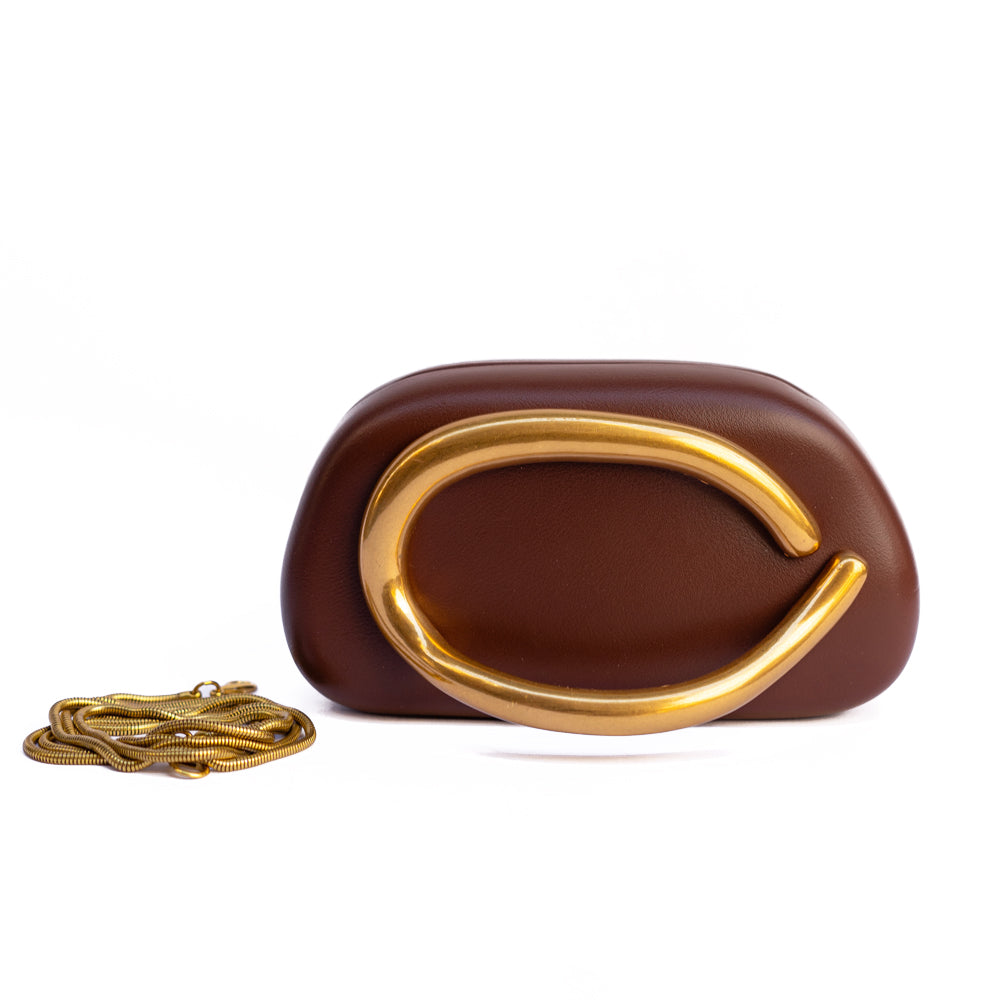 Evening Clutch Bag with Gold Ring Handle