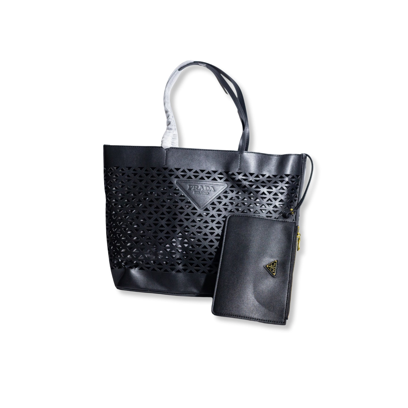 Prada Perforated Leather Tote Bag with Pouch