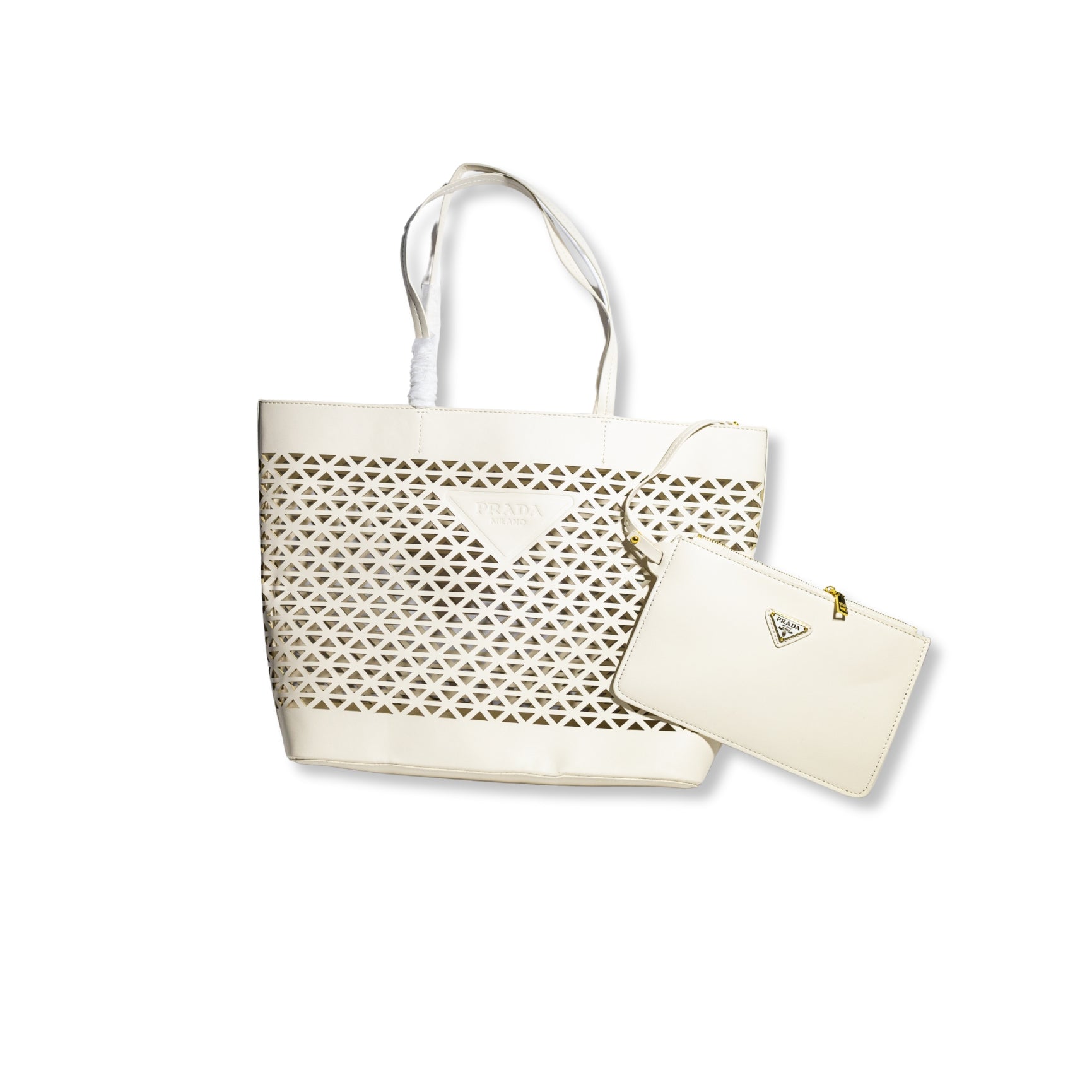 Prada Perforated Leather Tote Bag with Pouch