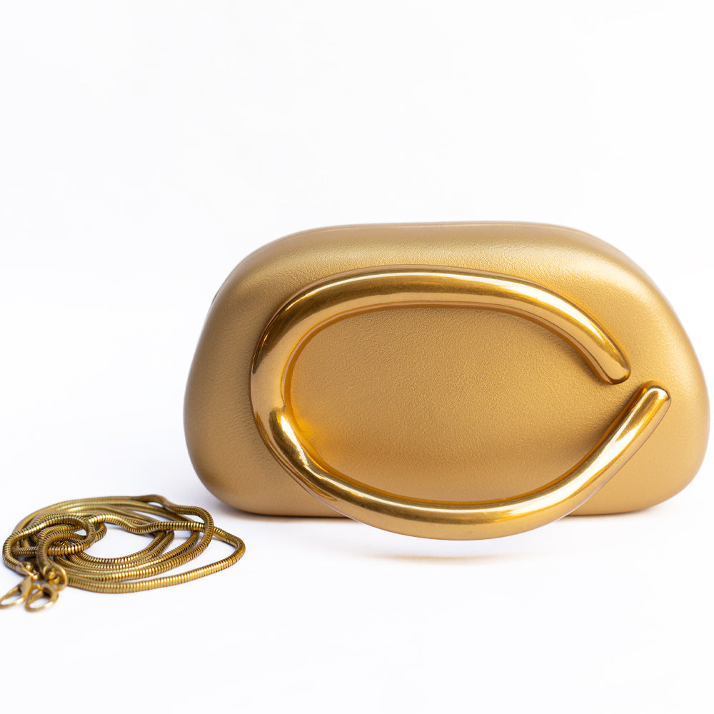 Evening Clutch Bag with Gold Ring Handle