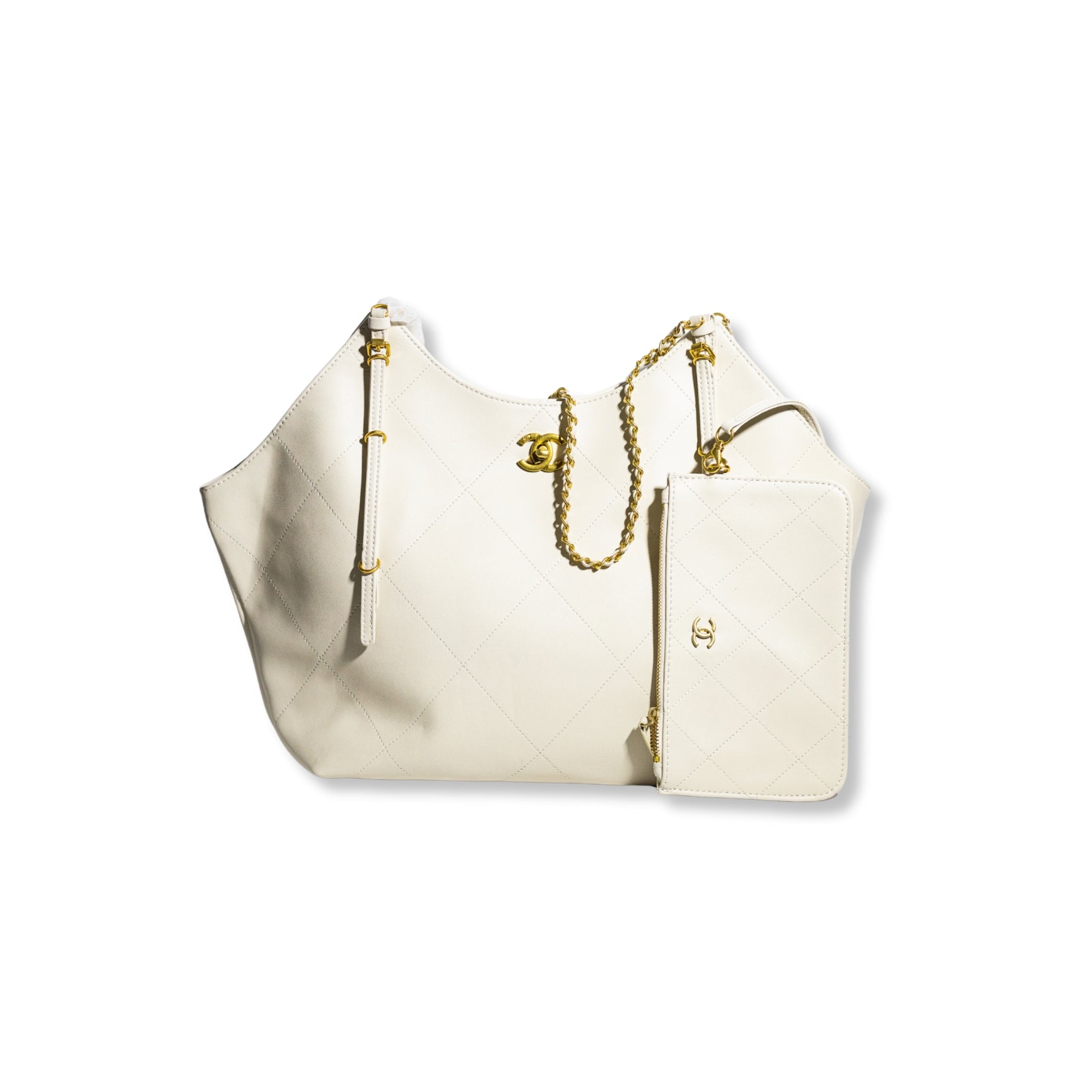 Chanel Quilted Leather Tote with Chain & Pouch